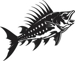 Menacing Marrow Minimalistic Predator Fish Logo in Black Vicious Vertebrate Iconic Black Predator Fish Skeleton Design vector