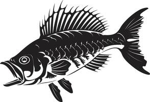 siniestro esquelético insignias elegante negro logo para depredador pescado esqueleto abisal aura marca negro diseño para depredador pescado esqueleto emblema vector