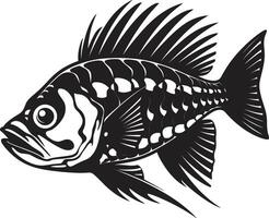 obsesionante heraldo depredador pescado esqueleto logo en elegante negro espeluznante glifos negro icono diseño de depredador pescado esqueleto vector