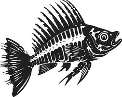 hueso Relajado presencia depredador pescado esqueleto logo en elegante negro macabro morfología negro icono diseño de depredador pescado esqueleto vector