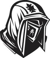 Tearful Templar Iconic Sad Knight Soldier Logo in Black Somber Shieldbearer Elegant Black Design for Sad Knight Soldier vector