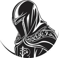 Mourning Sentinel Black Icon Design for Sad Knight Soldier Logo Grieving Guardian Elegant Black Design for Sad Knight Soldier Emblem vector