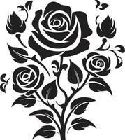 Whispering Roses Elegant Black Rose Bouquet Emblem Timeless Trellis Black Icon Design for Rose Bouquet Logo vector