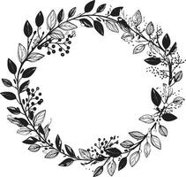 Vows in Bloom Doodle Wreath Wedding Emblem Verdant Vows for Leafy Wedding Wreath vector