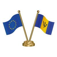 European Union and Barbados table flags. Vector Illustration