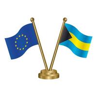 European Union and Bahamas table flags. Vector Illustration