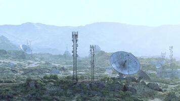 An array of surveillance antennas in a grassy field at an observatory video