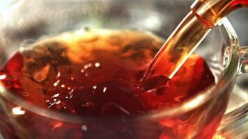 A super slow motion tea pours of air bubbles. High quality FullHD footage video