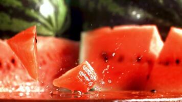 Super slow motion fresh watermelon. High quality FullHD footage video