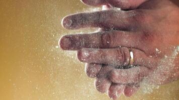 Super slow motion Cook's hands in flour. High quality FullHD footage video