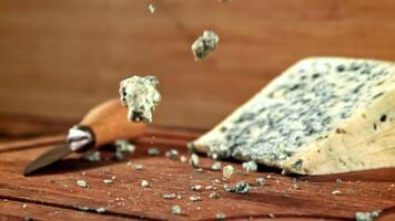 Super slow motion blue cheese. High quality FullHD footage video