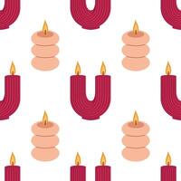 Trendy candles of various shapes and colors. Seamless pattern background for packaging, fabric, wallpaper. vector