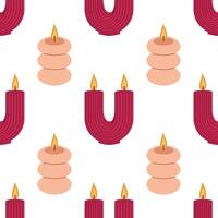 Trendy candles of various shapes and colors. Seamless pattern background for packaging, fabric, wallpaper. vector