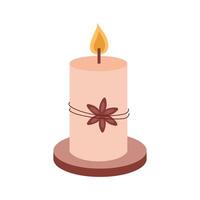 Burning candle with star anise. Aroma candle in scandi style illustration on white background. vector