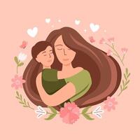 Mother's day illustration. Mother and son illustration vector