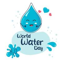 post template world water day illustration. Cute water drop character. vector