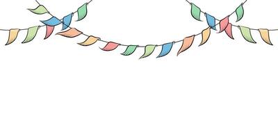 Color garland of flags. Decor frame. Festive decoration. Illustration in doodle style on white background. vector