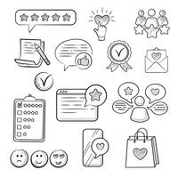 Feedback, review, rating, five stars, like. Set of doodle-style icons. vector