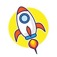 rocket flying cartoon icon illustration technology transportation icon isolated vector