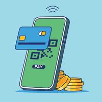 online payment mobile phone with debit card vector