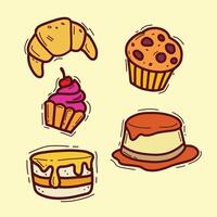 free hand drawn set of pastries doodles vector