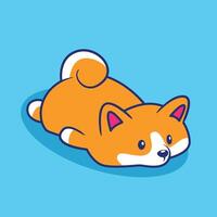 Cute Shiba Inu Dog Laying Down Cartoon Icon Illustration Animal Concept Isolated vector