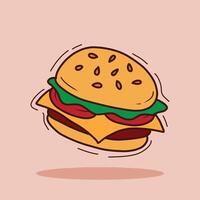 Doodle floating burger vector