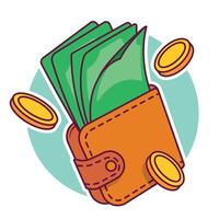 wallet money cartoon icon illustration finance isolated flat vector