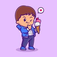 Cute Boy Holding Ice Cream Cartoon vector