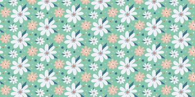 Cute summer pattern with hand drawn flowers, abstract colorful background. vector