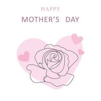 Happy Mother's Day. Postcard with a rose and a heart in a minimalist style. vector