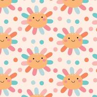 Abstract seamless pattern with cute kawaii smile flowers. Animal abstract pattern. vector