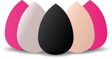 Beauty Sponge Makeup Blender different color set for Powder, Concealer and Foundation Applicator. Make Up Sponge in black, white, pink colors for Cosmetic Blending. illustration mockup. vector