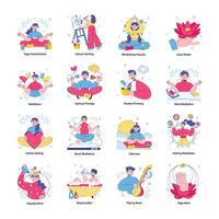 Set of Meditation Doodle Mini Illustrations vector