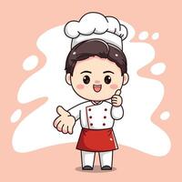 cute chef character with showing hands and okay vector