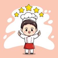 cute chef boy character with two nice fingers vector