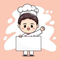 cute chef boy character with a board for text vector