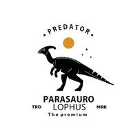 Clásico hipster dinosaurio, parasaurolophus logo silueta Arte icono vector