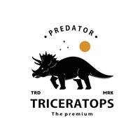 vintage hipster dinosaur, triceratops logo silhouette art icon vector
