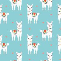 Seamless pattern with cute cartoon hand draw white lama, alpaca. Design for printing, textile, fabric. vector