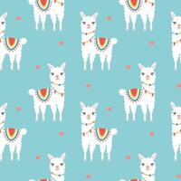 Seamless pattern with cute cartoon hand draw white lama, alpaca. Design for printing, textile, fabric. vector