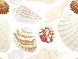 Realistic sea shells seamless pattern. Design for printing, textile, fabric. Summer vacation background. vector