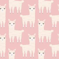 Seamless pattern with cute cartoon hand draw lama, alpaca on pink background. Design for printing, textile, fabric. vector