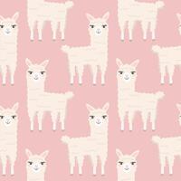 Seamless pattern with cute cartoon hand draw lama, alpaca on pink background. Design for printing, textile, fabric. vector