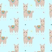 Seamless pattern with cute cartoon hand draw lama, alpaca. Design for printing, textile, fabric. vector