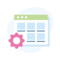 Gear on webpage showing concept of website management, editable vector