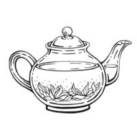 Teapot of tea with healthy tea, hibiscus. Hand drawn illustration. vector