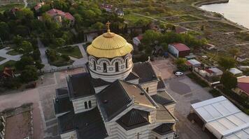 Vladimir Cathedral at sunset. UNESCO World Heritage Site. Crimea. Drone view video
