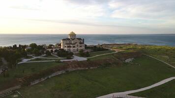 Vladimir Cathedral at sunset. UNESCO World Heritage Site. Crimea. Drone view video