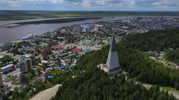 Aerial. Monument to the Discoverers of the Ugra Land video